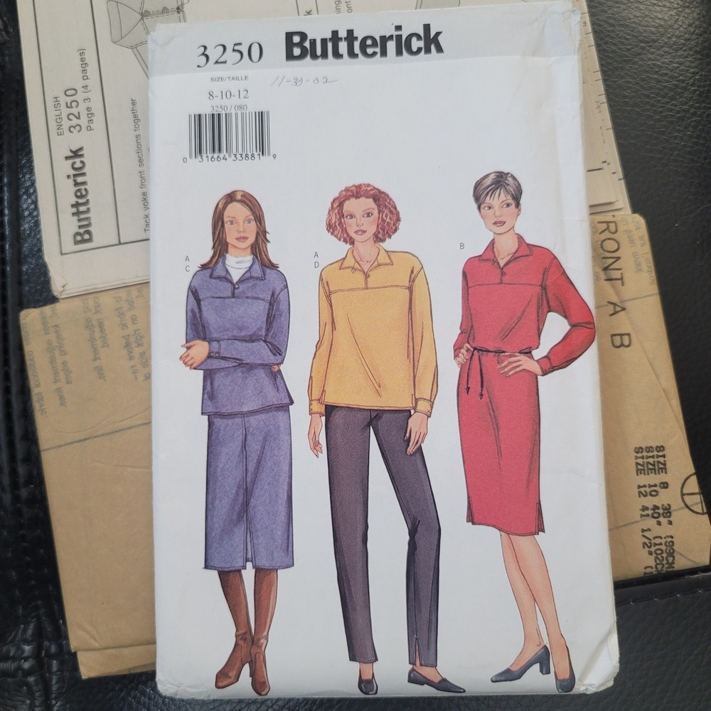 Butterick 3250 Sewing Pattern Misses Dress Top Skirt Pants Size 8-12 Uncut